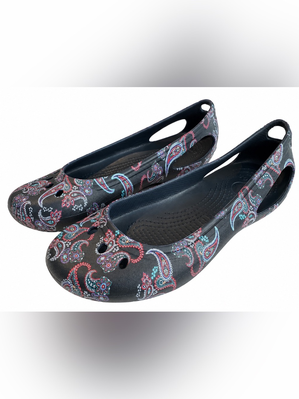 Crocs Kadee Paisley Floral Ballet Flats Women’s 8 Black